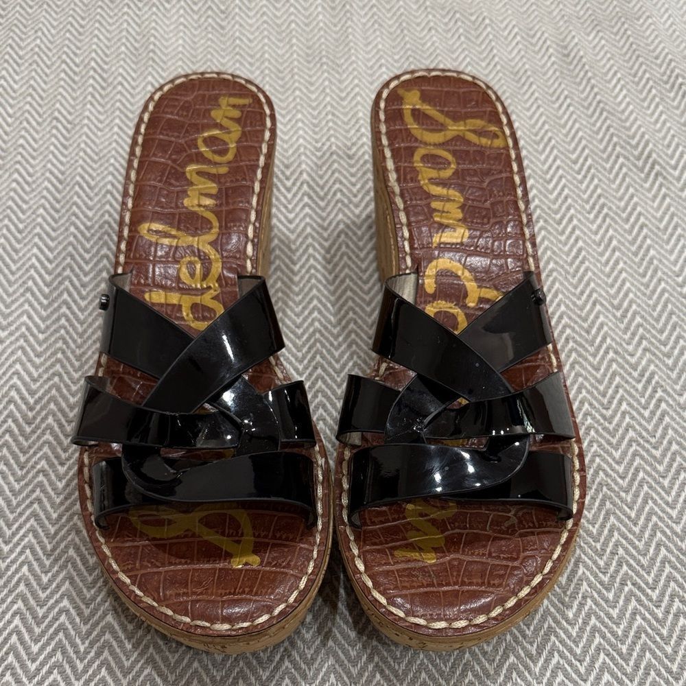 Sam Edelman Raynere  Black Patent Sandals Size 9.5